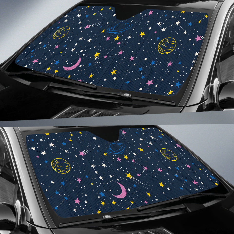 Space Pattern With Planets, Comets, Constellations And Stars Car Sun Shade