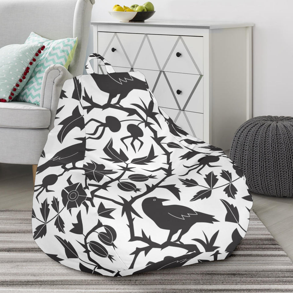 Crow Dark Floral Pattern Bean Bag Cover