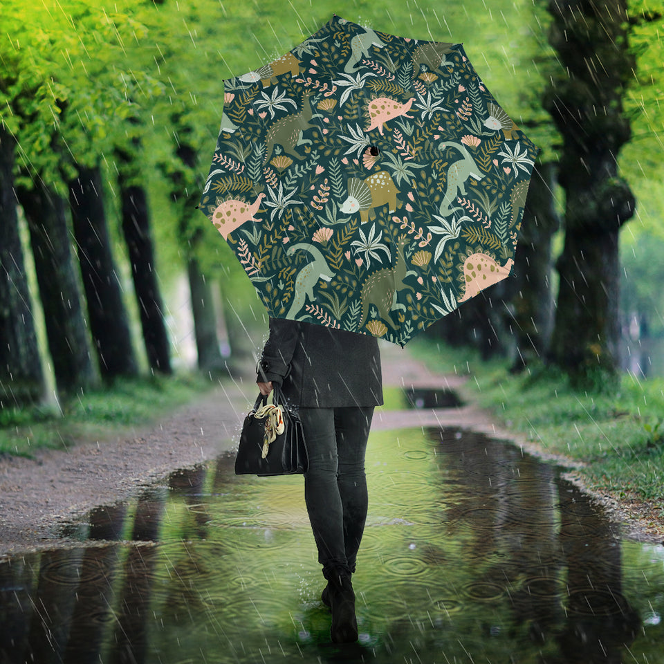 Dinosaurs Tropical Leaves Flower Pattern Umbrella