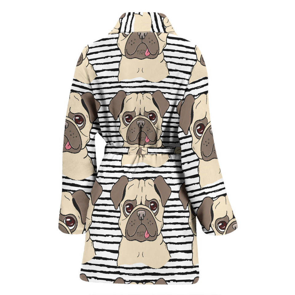 Happy Pug Pattern Women'S Bathrobe