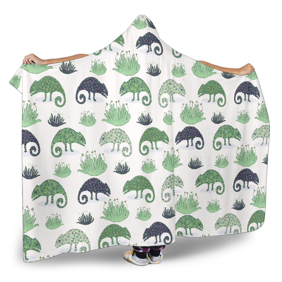 Chameleon Lizard Succulent Plant Pattern Hooded Blanket