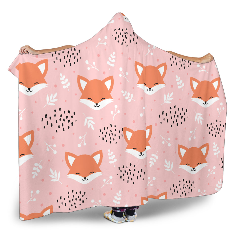 Cute Fox Pattern Pink Background Hooded Blanket
