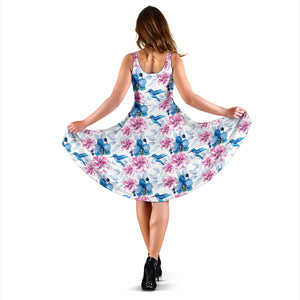 Hummingbird Pattern Print Design 02 Sleeveless Midi Dress