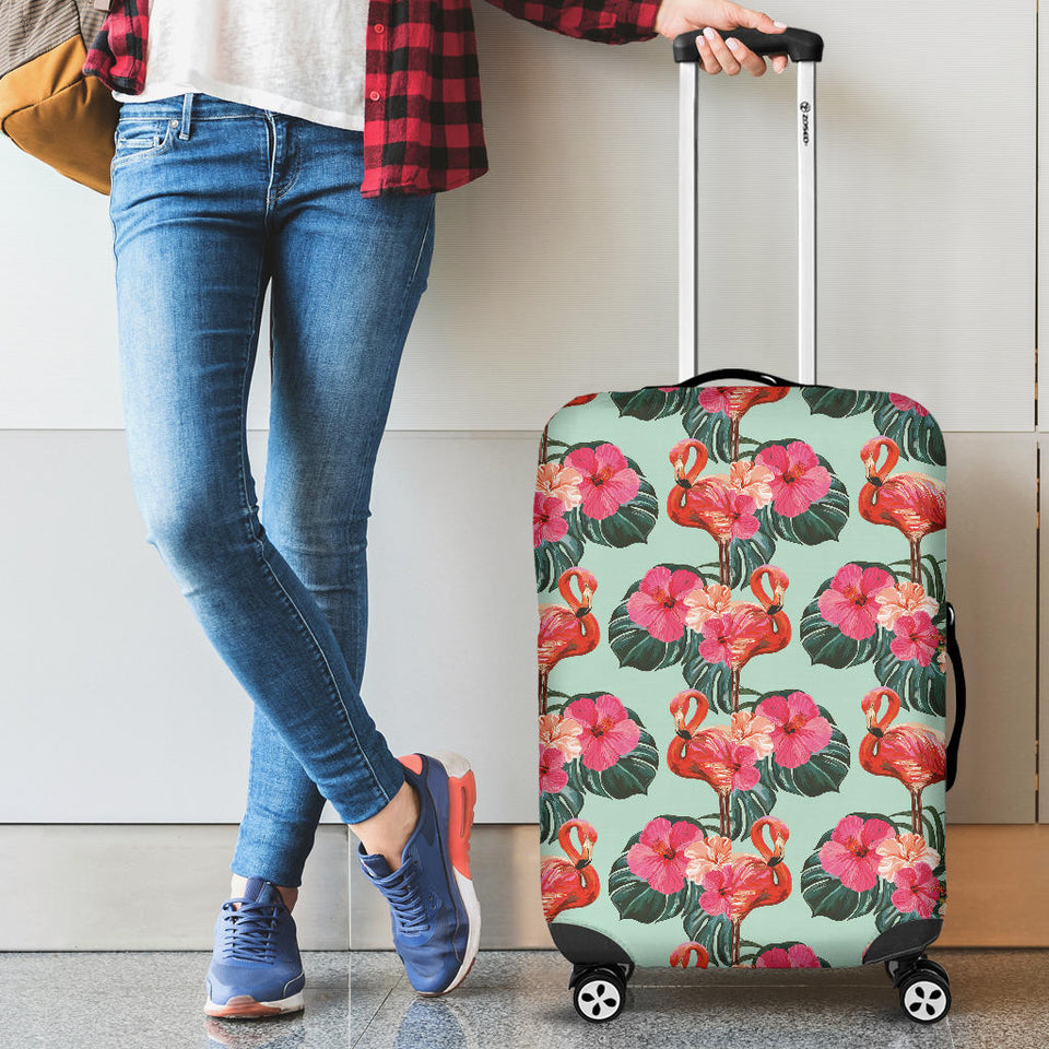 Beautiful Flamingo Tropical Palm Leaves Hibiscus Pateern Background  Luggage Covers
