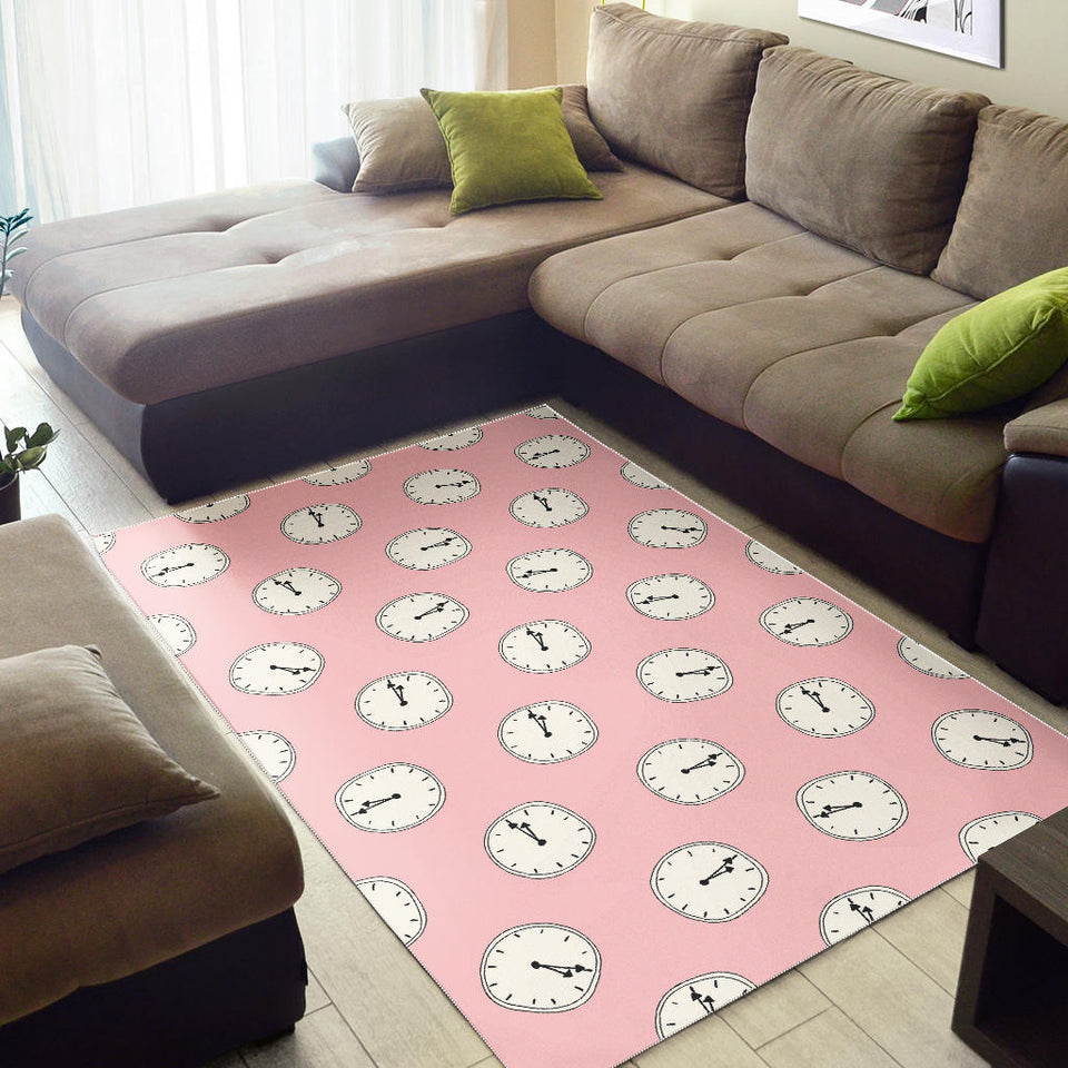 Clock Pattern Pink Blackground Area Rug