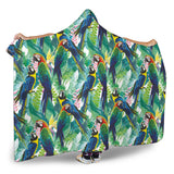Colorful Parrot Exotic Flower Leaves Hooded Blanket