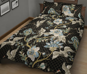 Japanese crane ornament elements Quilt Bed Set