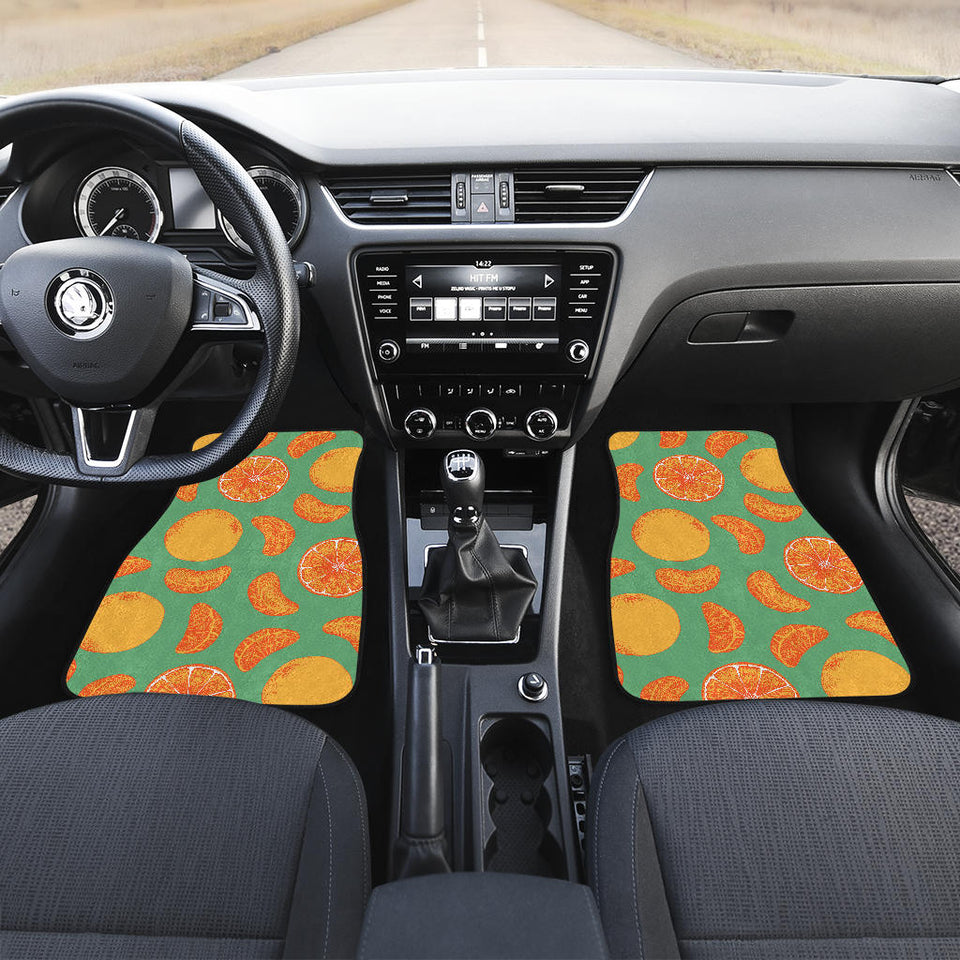 Orange Fruit Pattern Green Background Front And Back Car Mats
