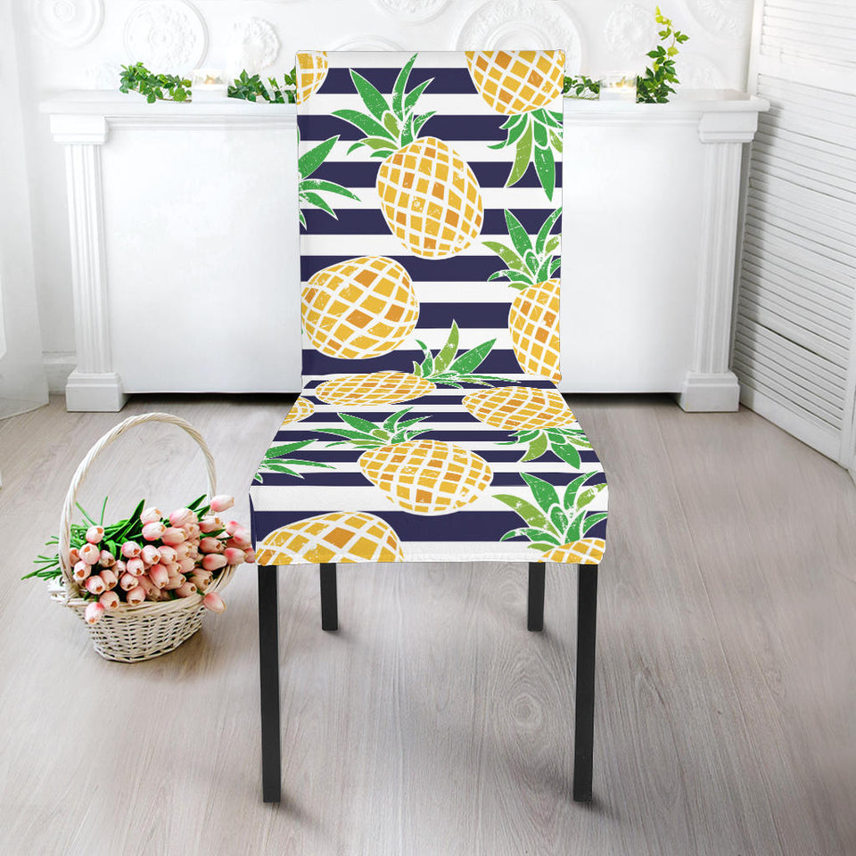 Pineapples Pattern Striped Background Dining Chair Slipcover