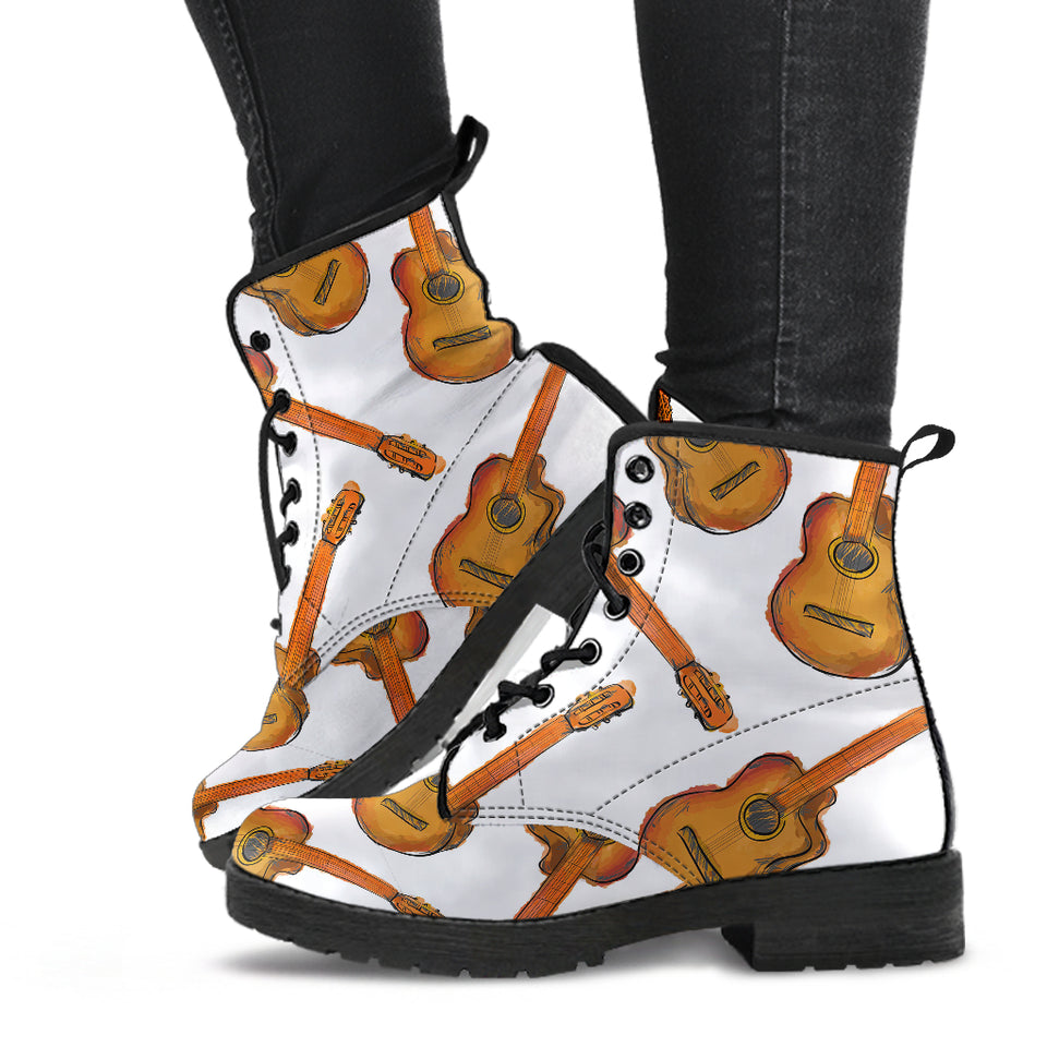 Paint Guitar Pattern Leather Boots