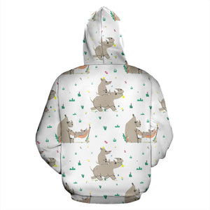 Cute Rhino Pattern Background Men Women Pullover Hoodie