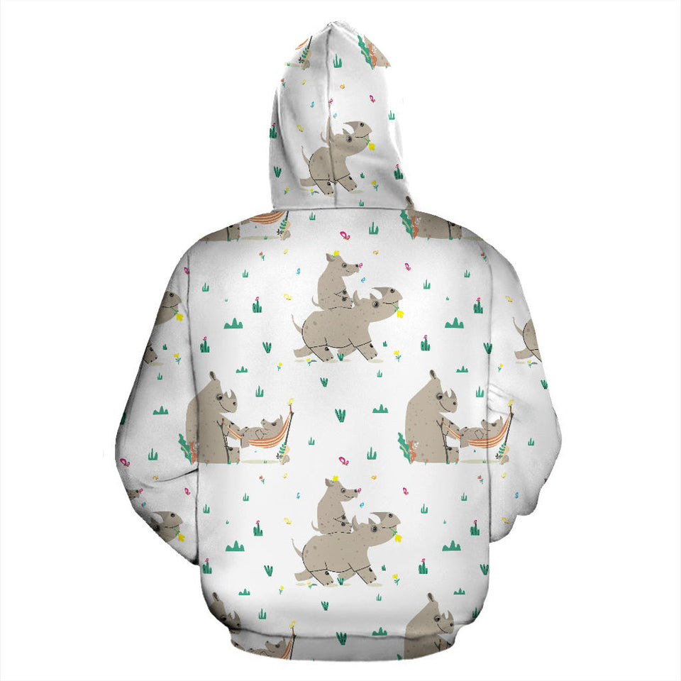 Cute Rhino Pattern Background Men Women Pullover Hoodie