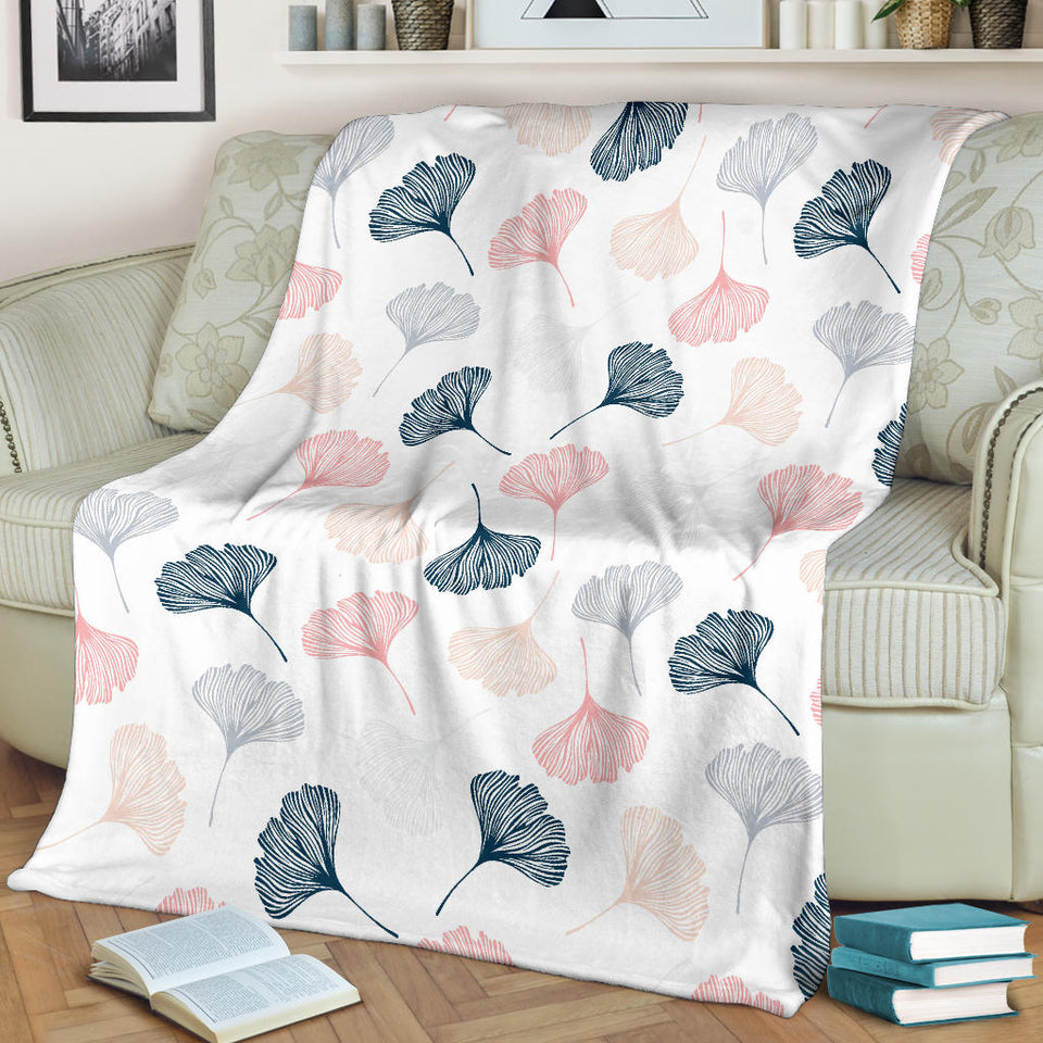 Black Gray Cream Coral Ginkgo Leaves Pattern Premium Blanket