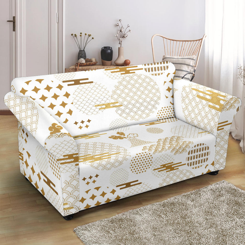Beautiful Gold Japanese Pattern Loveseat Couch Slipcover