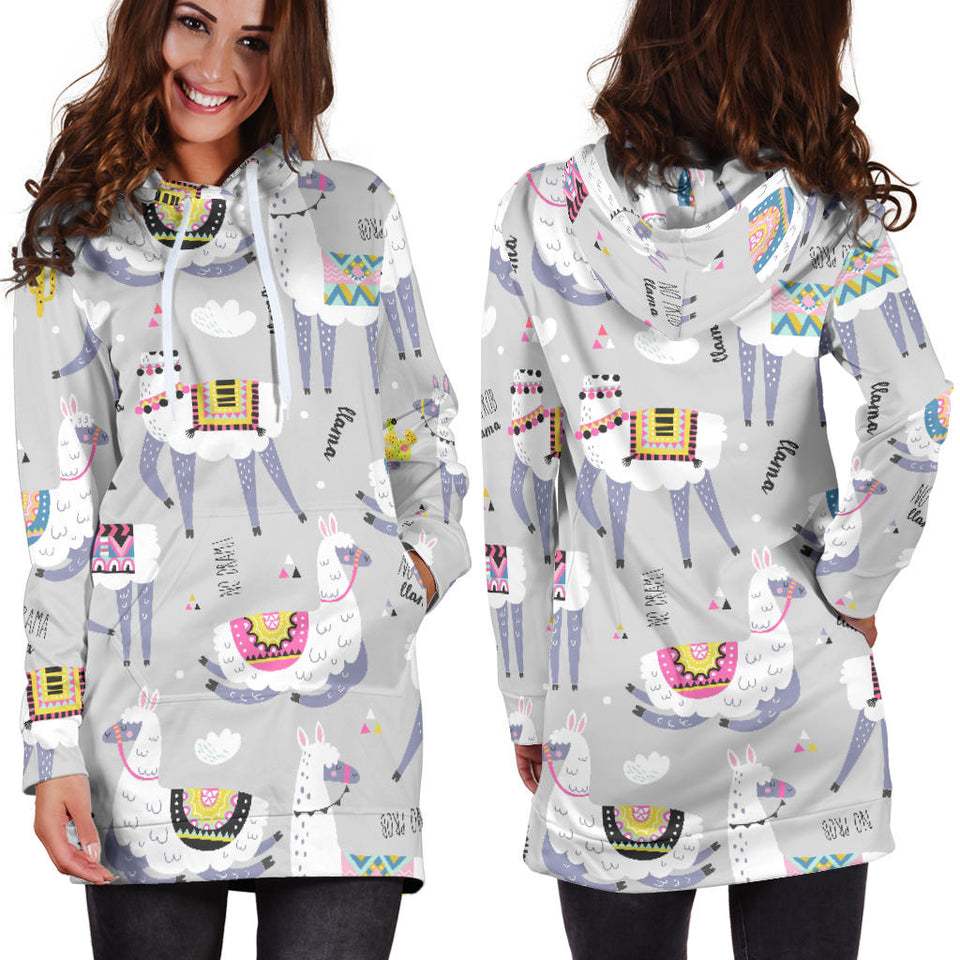 Cute Llama Alpaca Pattern Women'S Hoodie Dress