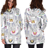 Cute Llama Alpaca Pattern Women'S Hoodie Dress