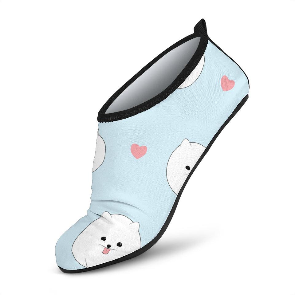 White Cute Pomeranian Pattern Aqua Shoes