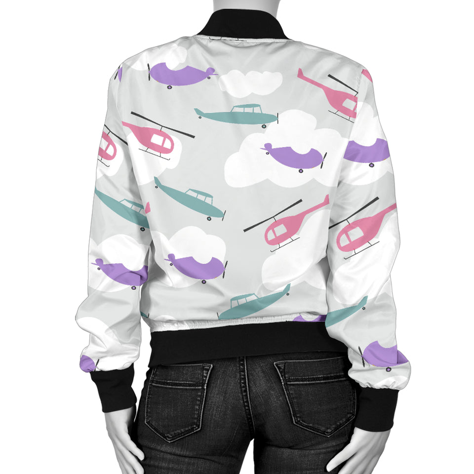 Helicopter Plane Pattern Women'S Bomber Jacket