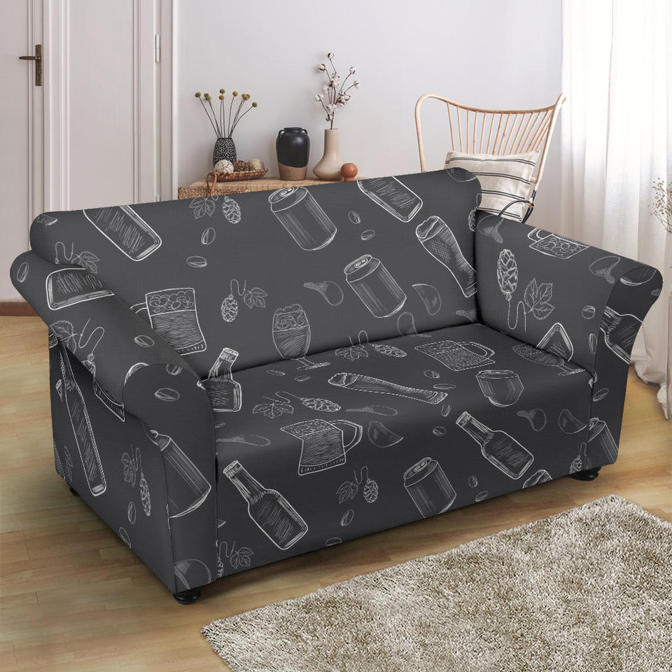 Beer Hand Drawn Pattern Loveseat Couch Slipcover