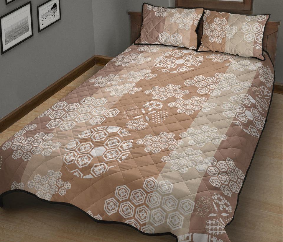 Beautiful hexagon japanese  pattern Quilt Bed Set
