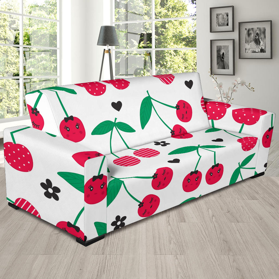 Cherry Pattern White Background Sofa Slipcover