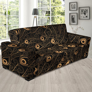 Gold Peacock Feather Pattern Sofa Slipcover