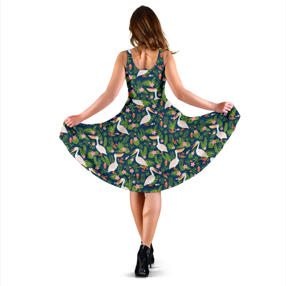 Pelican Pattern Print Design 05 Sleeveless Midi Dress