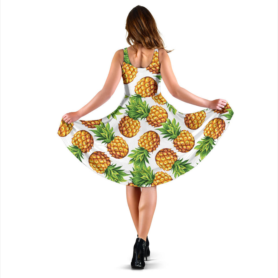 Pineapples Design Pattern Sleeveless Midi Dress