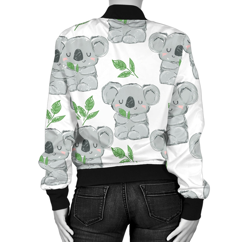 Hand Drawn Koala Leaves Pattern Women'S Bomber Jacket