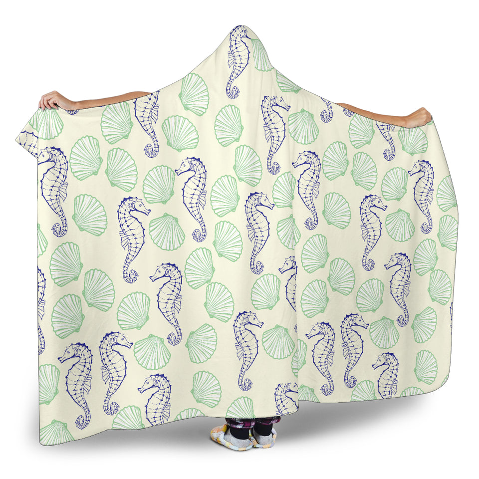 Seahorse Shell Pattern Hooded Blanket
