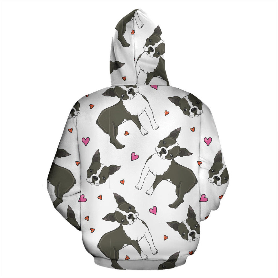 Boston Terrier Dog Hearts Vector Pattern Men Women Pullover Hoodie