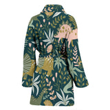 Dinosaurs Tropical Leaves Flower Pattern Women'S Bathrobe