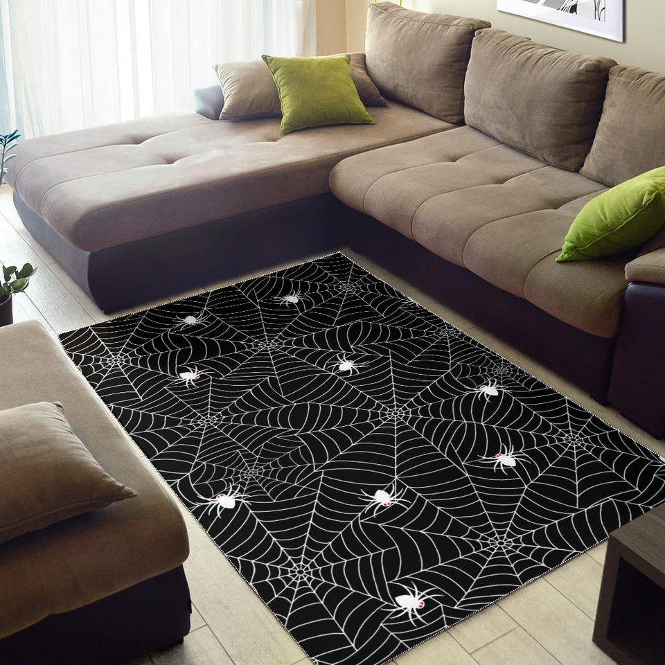 Spider Web Design Pattern Black Background White Cobweb Area Rug