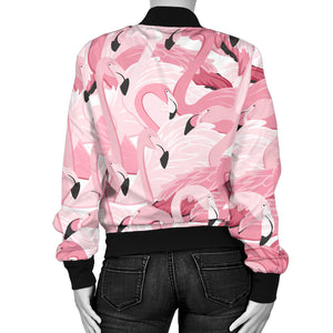 Pink Flamingos Pattern Background Women'S Bomber Jacket