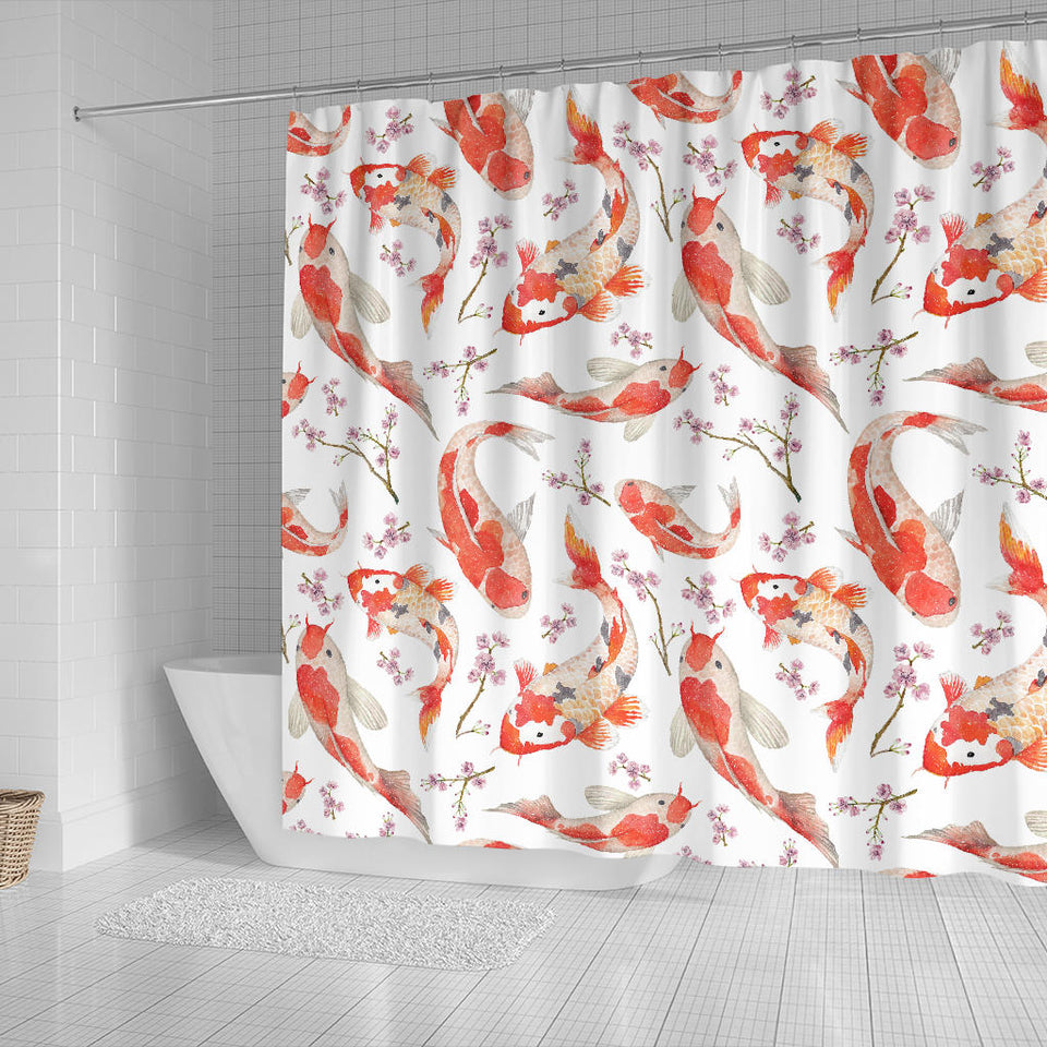 Watercolor Koi Fish Carp Fish Pattern Shower Curtain Fulfilled In US
