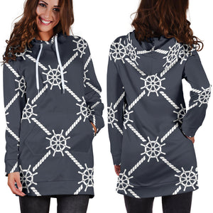 Nautical Steering Wheel Rope Pattern Women'S Hoodie Dress