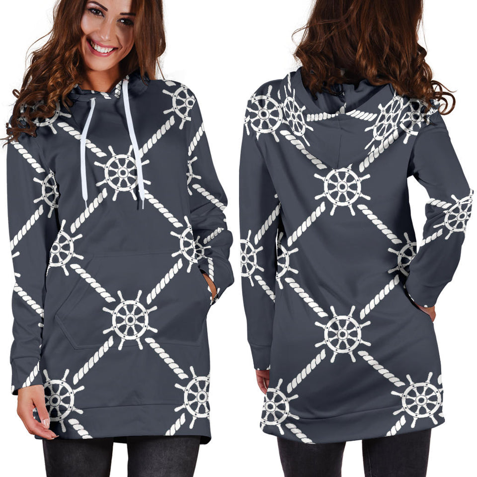 Nautical Steering Wheel Rope Pattern Women'S Hoodie Dress