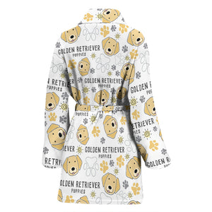 Golden Retriever Pattern Print Design 04 Women's Bathrobe