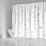 Snowflake Pattern White Background Shower Curtain Fulfilled In US