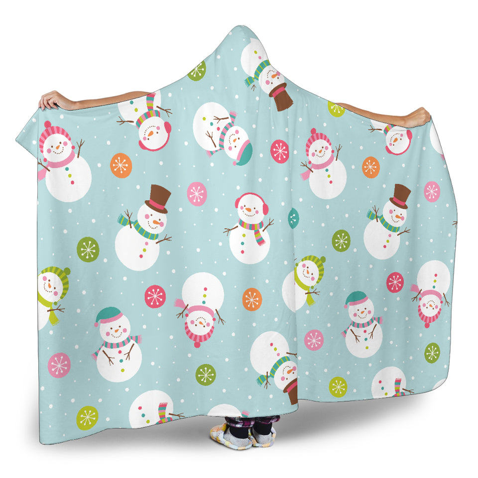 Cute Snowman Snowflake Pattern Hooded Blanket