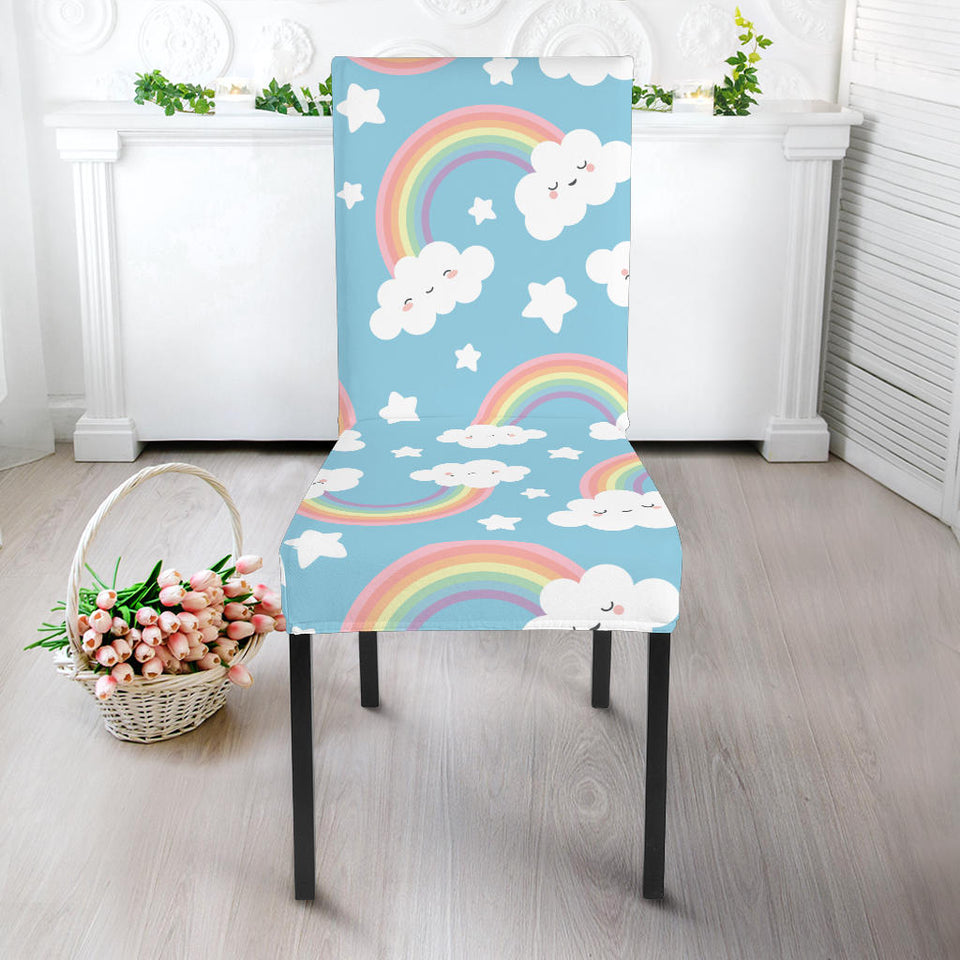 Cute Rainbow Clound Star Pattern Blue Background Dining Chair Slipcover