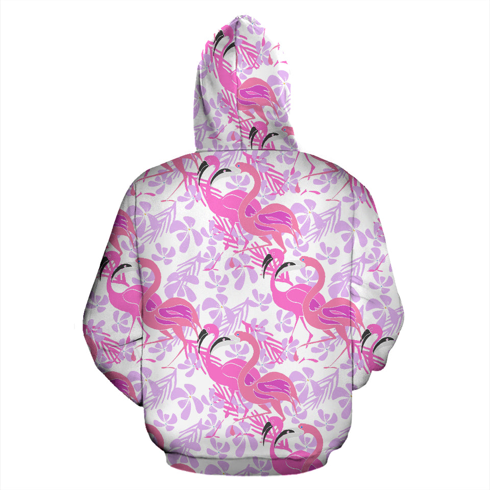 Pink Flamingo Flower Pattern Zip Up Hoodie