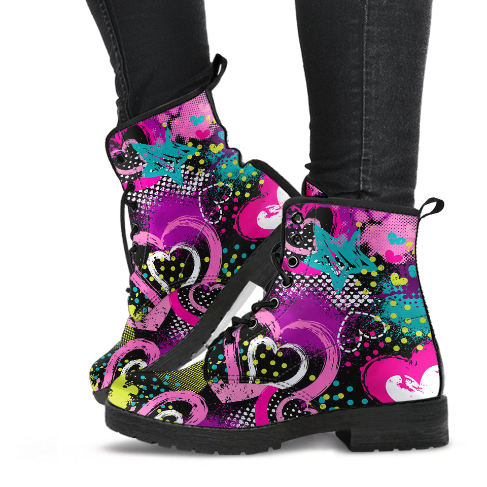 Heart Dot Wave Star Creative Design Pattern Leather Boots