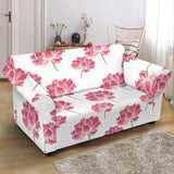 Pink Lotus Waterlily Pattern Loveseat Couch Slipcover