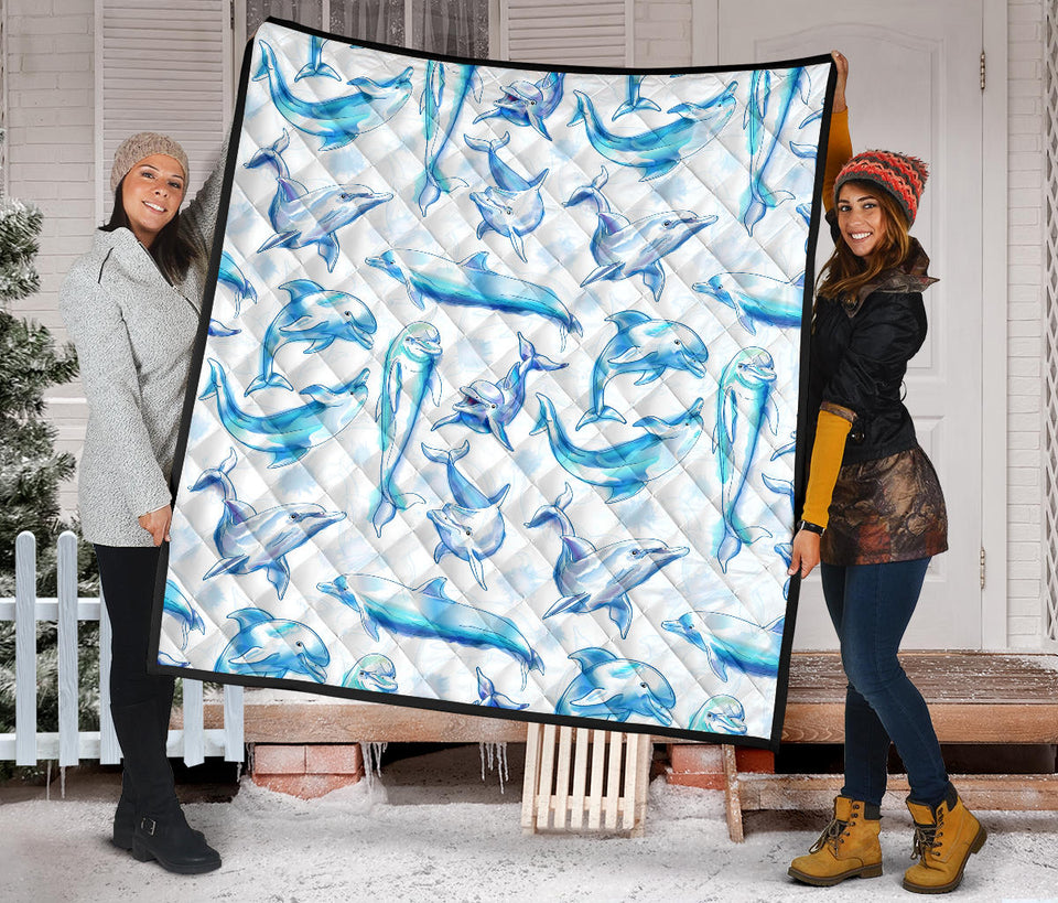 Watercolor Dolphin Pattern Premium Quilt