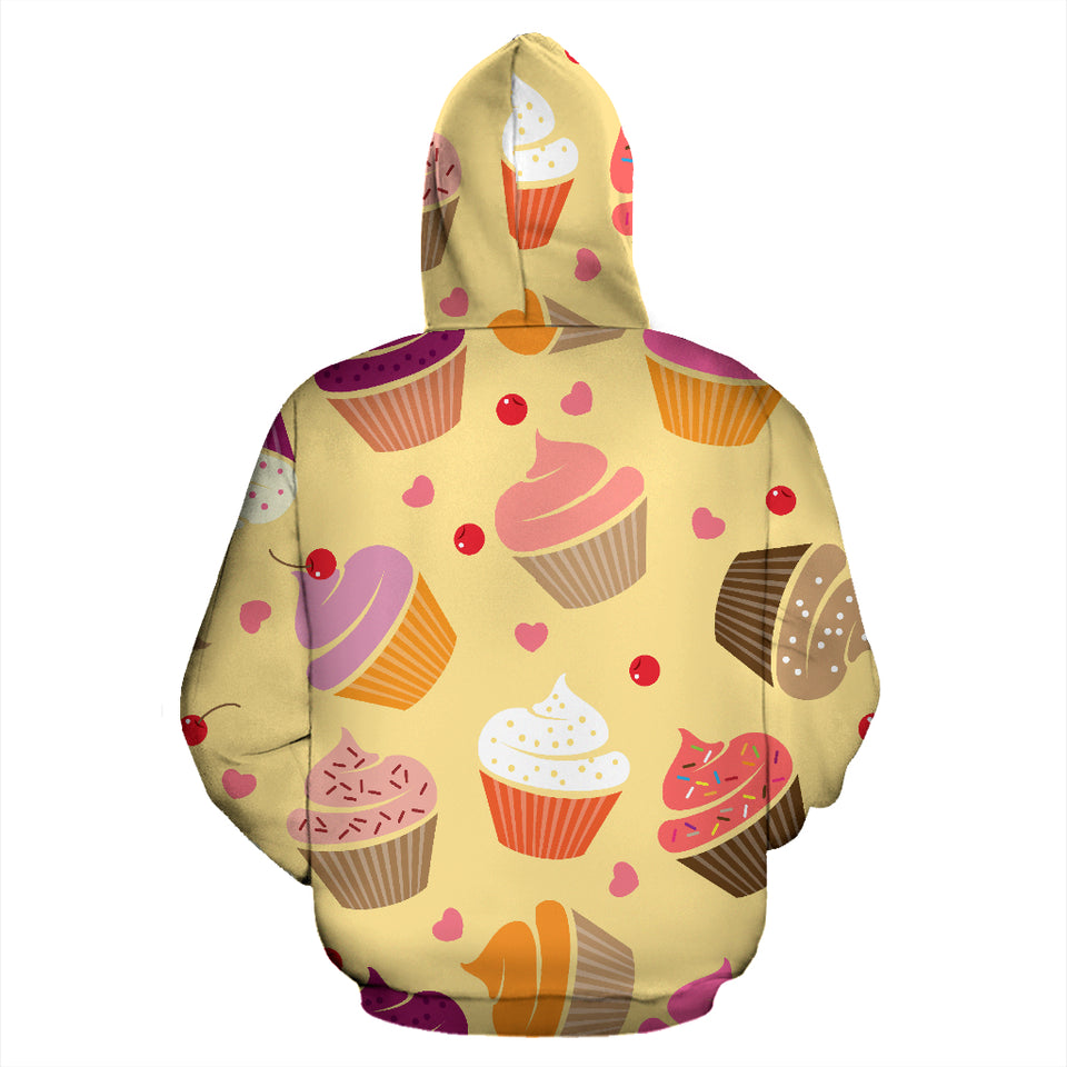 Cake Cupcake Heart Cherry Pattern Zip Up Hoodie