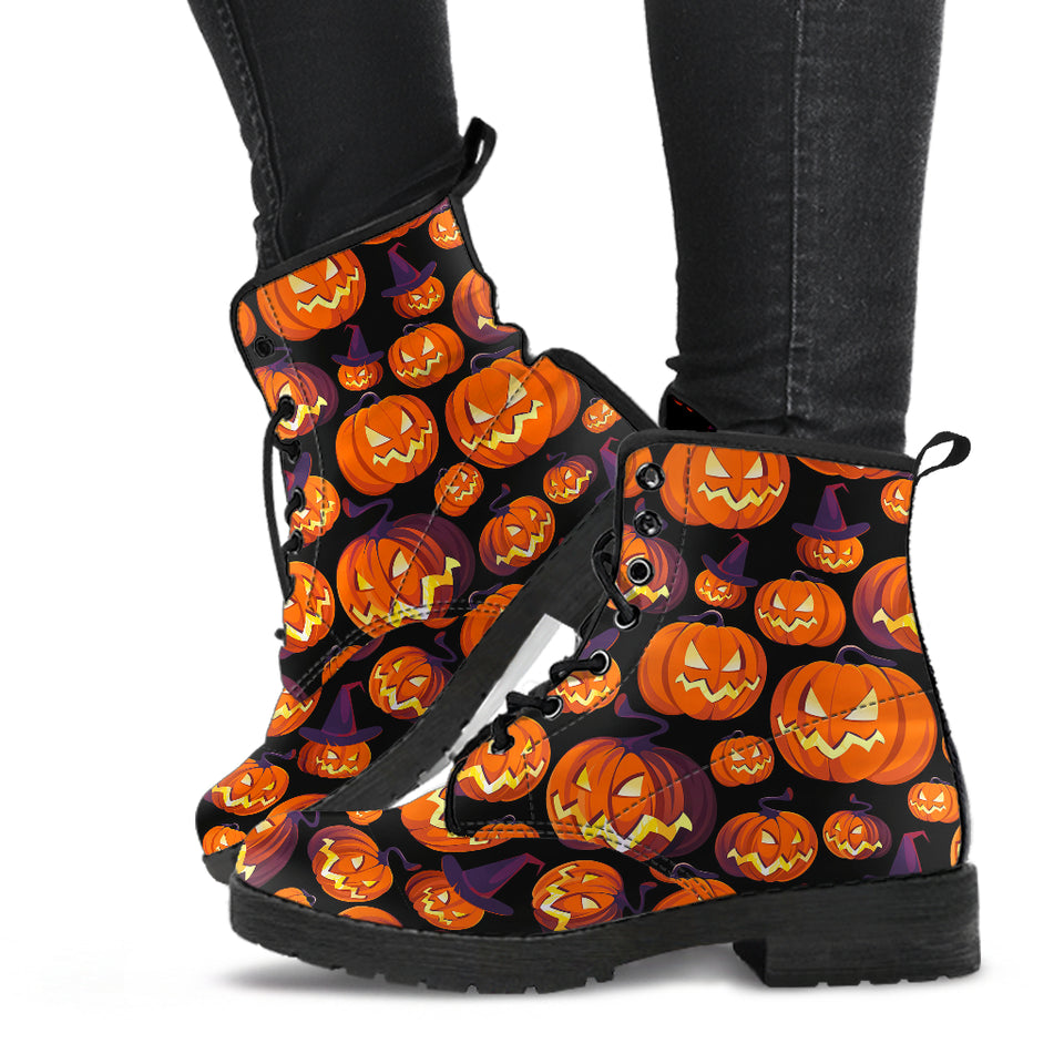 Halloween Pumpkin Pattern Leather Boots