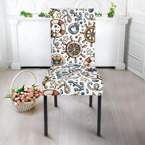 Cute Nautical Steering Wheel Anchor Pattern Dining Chair Slipcover
