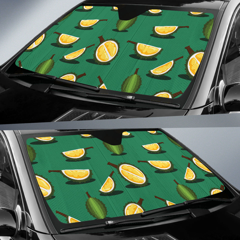 Durian Pattern Green Background Car Sun Shade