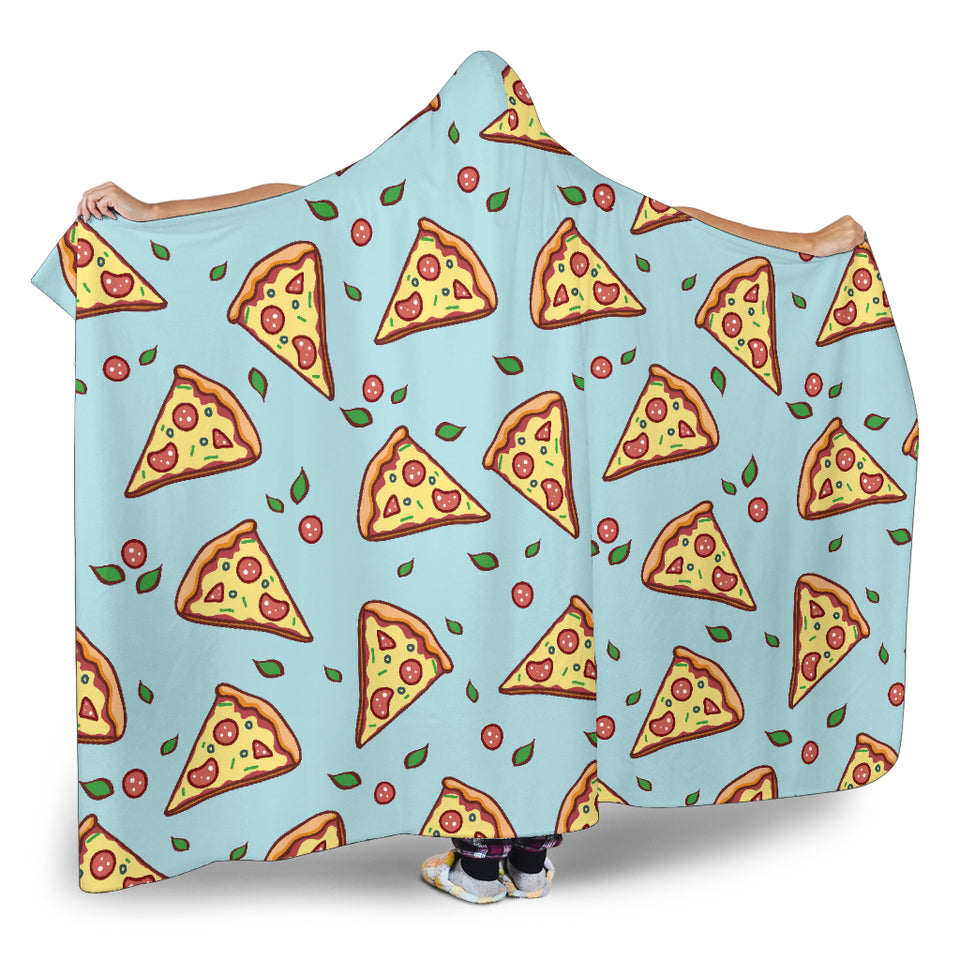 Hand Drawn Pizza Blue Background Hooded Blanket